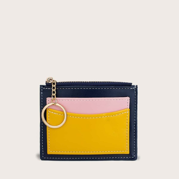 

Metal Ring Color Block Small Wallet, Blue