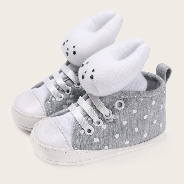 

Baby Girl Cartoon Decor Polka Dot Sneakers, Grey