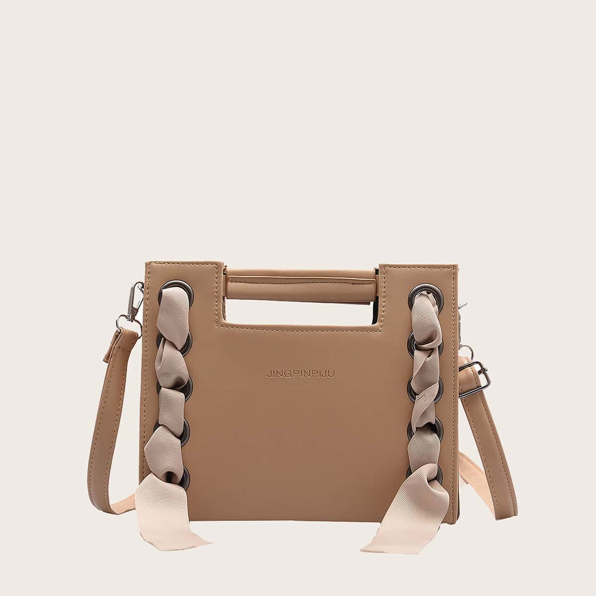 

Lace-up Grommet Square Bag, Khaki