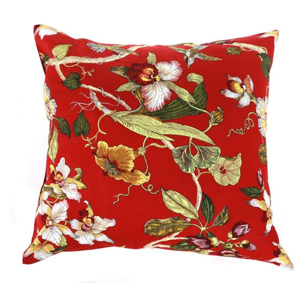 

Flower Print Cushion Cover Without Filler, Red