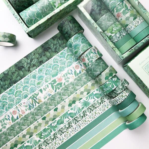

12rolls Mixed Pattern Decorative Tape, Green