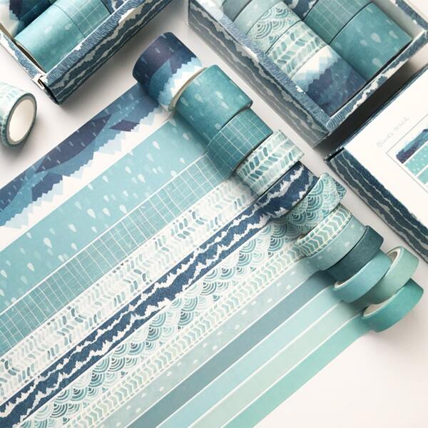 

12rolls Mixed Pattern Decorative Tape, Blue