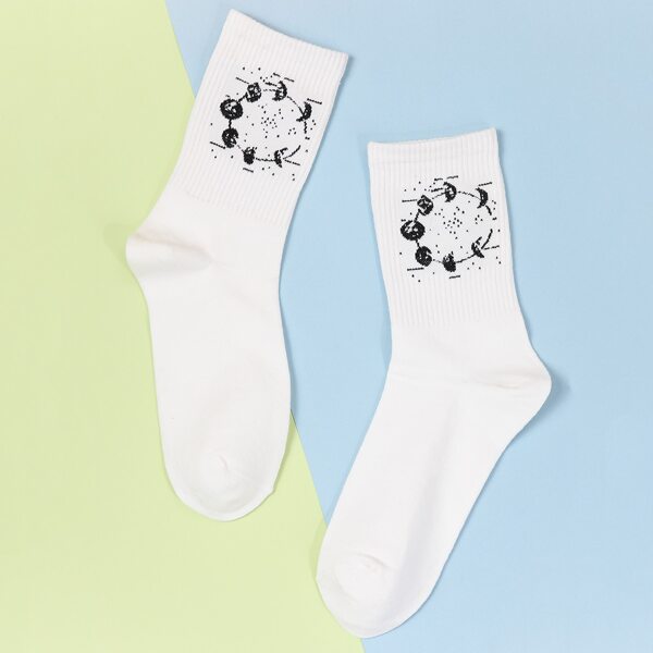 

Cartoon Graphic Crew Socks, White