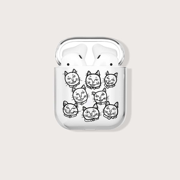 

Прозрачный чехол для Airpods с узором кошки