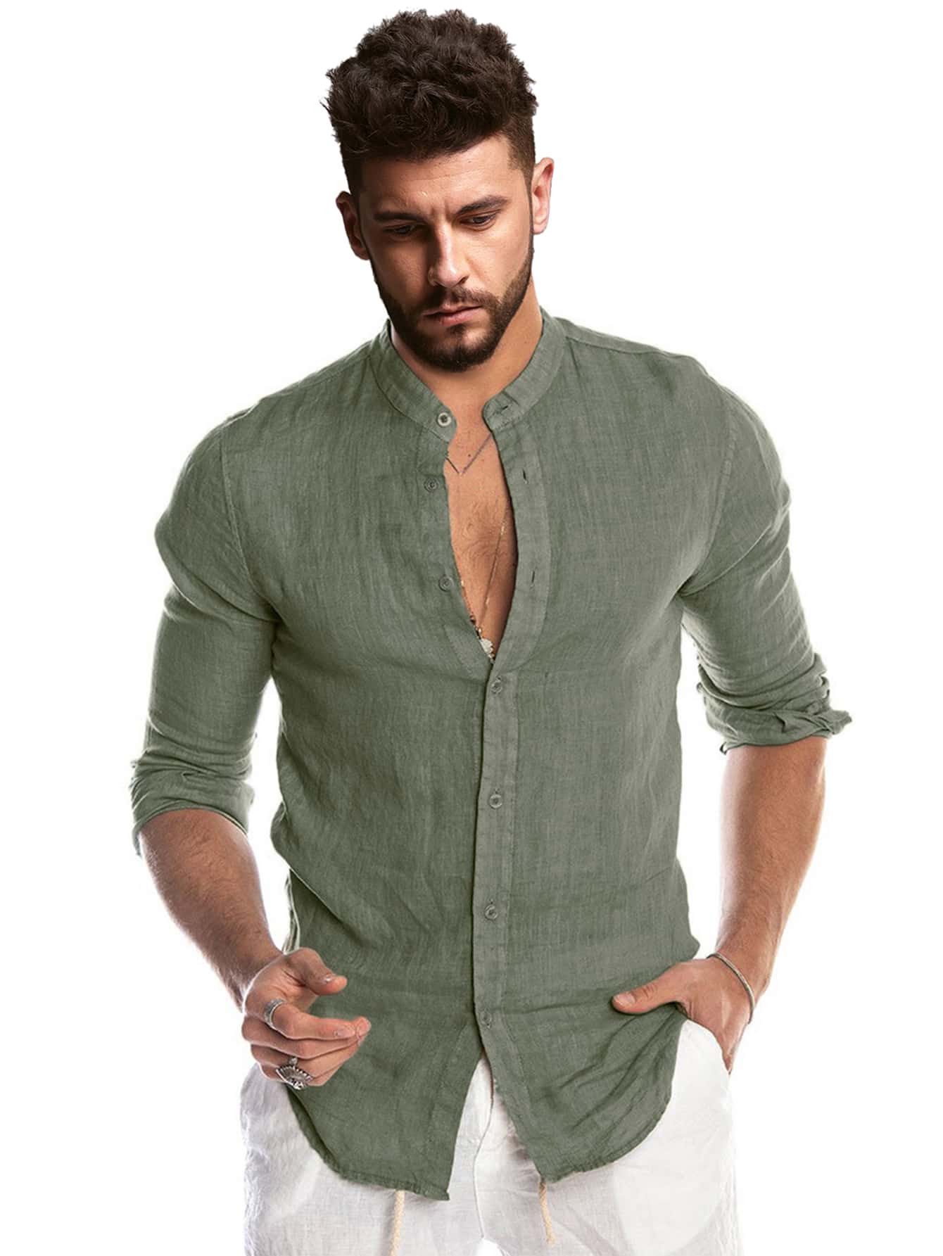 Manfinity RSRT Camisa con botón de cuello alzado - verde menta - Ver 1