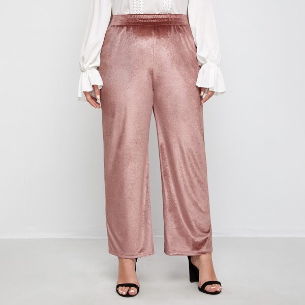 

Plus Velvet Solid Elastic Waist Pants, Dusty pink