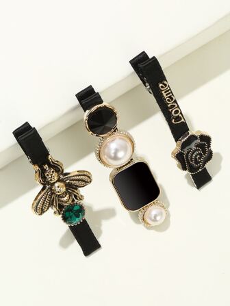 3pcs Faux Pearl Decor Hair Clip