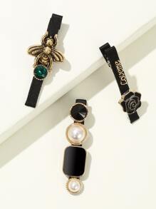 3pcs Faux Pearl Decor Hair Clip - Multicolor - View 2