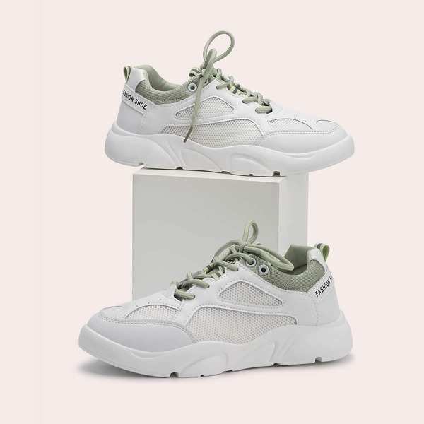 

Lace-up Front Mesh Panel Sneakers, White