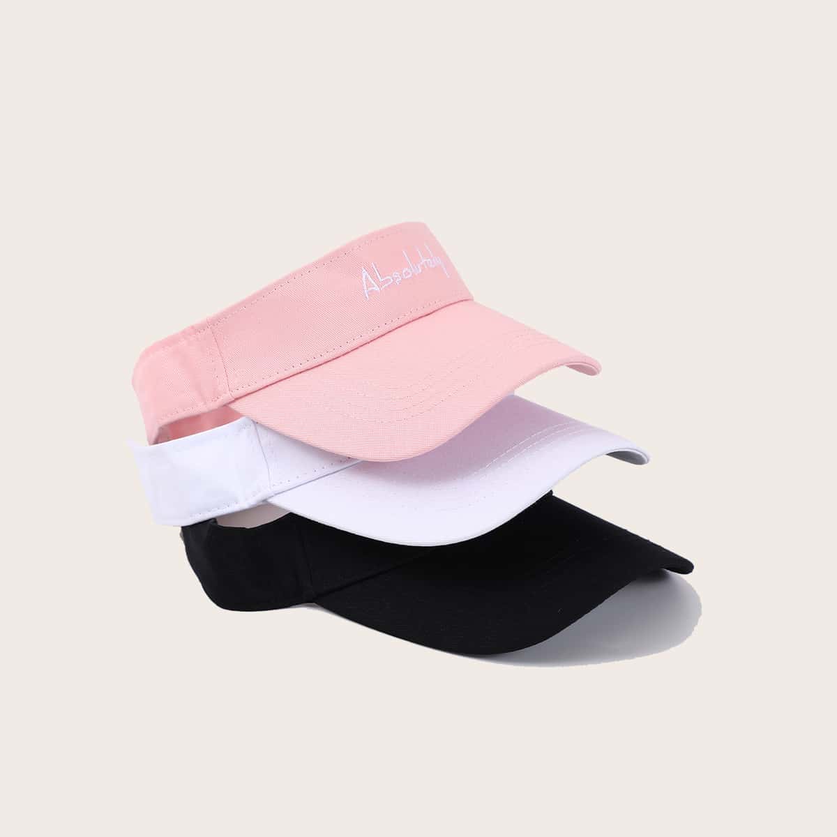 

3pcs Letter Embroidery Visor Hat, Multicolor