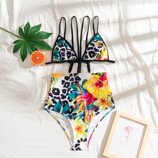 

Floral Cut-out Harness One Piece Swimsuit, Multicolor