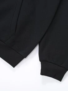 SHEIN EZwear Letter Graphic Thermal Lined Drawstring Hoodie - Black - View 6