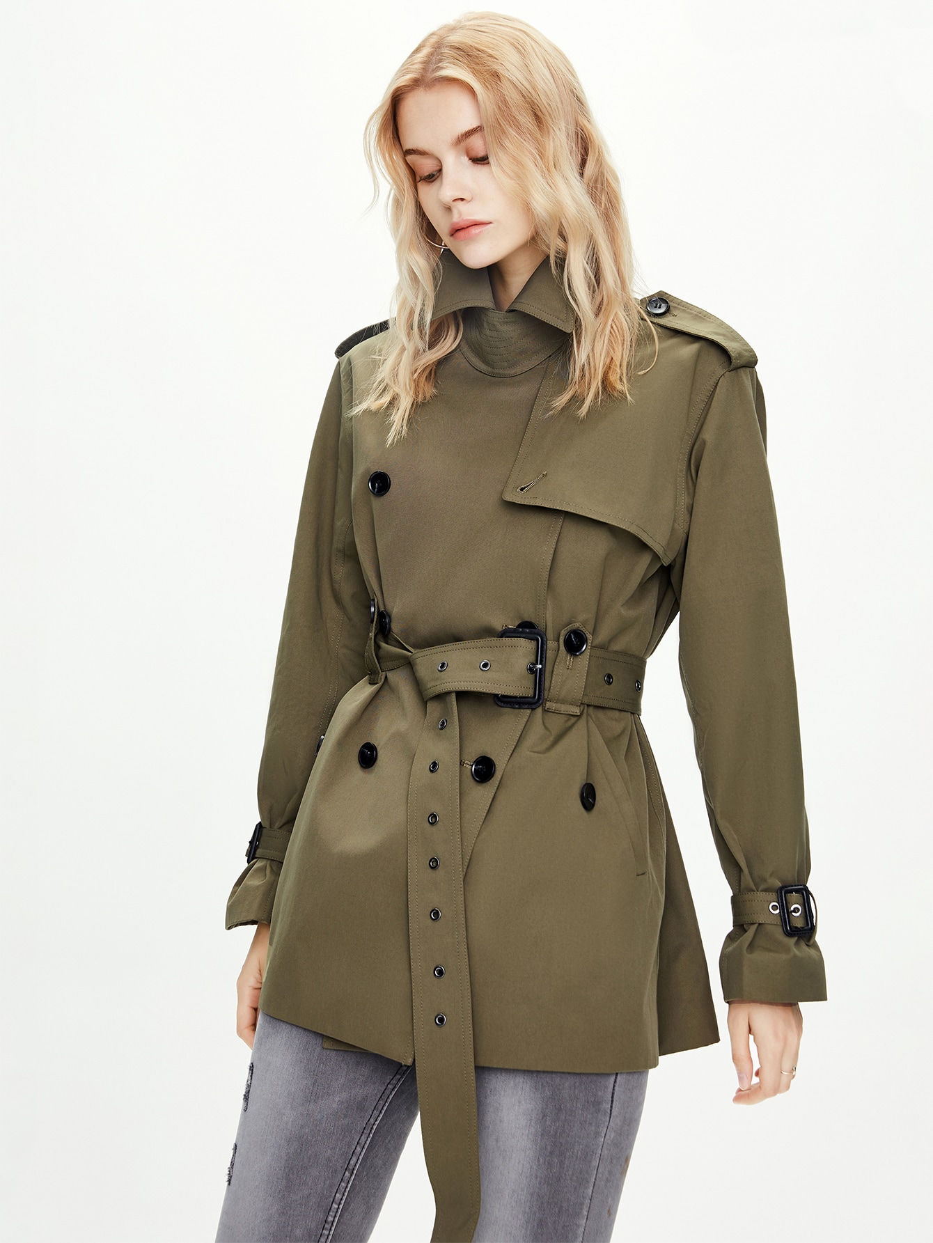 Double Button Belted Trench Coat thumbnail