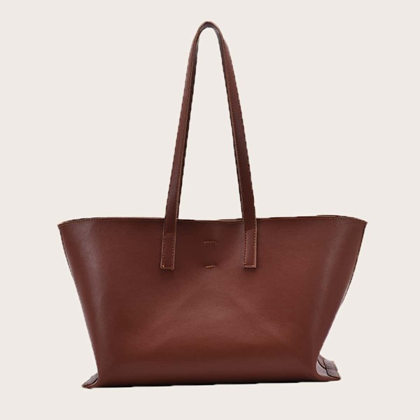 

Large Capacity Tote Bag With Inner Pouch, Brown