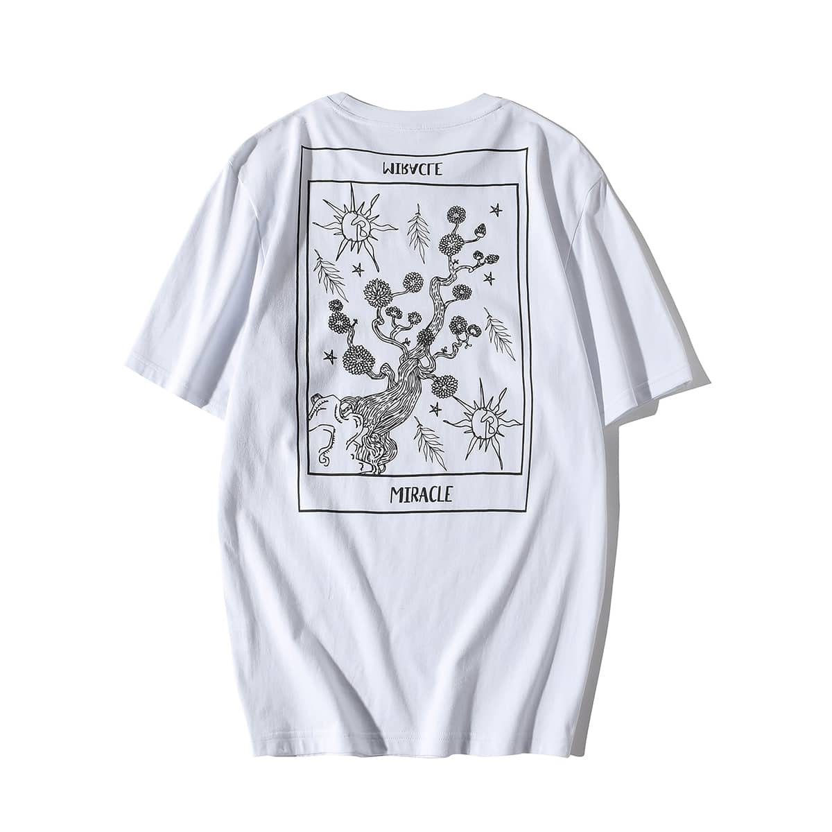

Men Letter & Plants Print Tee, White