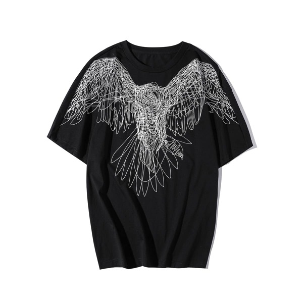 

Men Abstract Bird Print Drop Shoulder Tee, Black