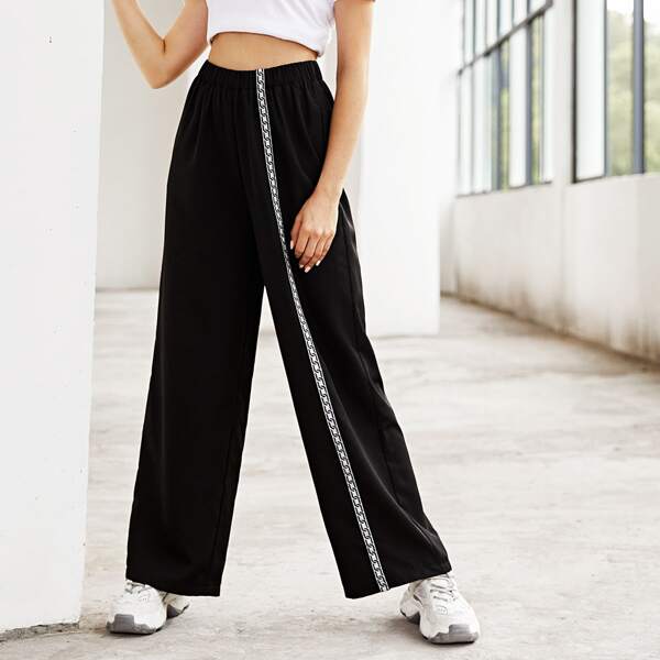 

Chain Pattern Tape Front Pants, Black