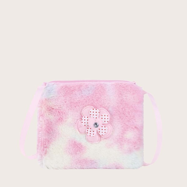 

Girls Floral Decor Fluffy Crossbody Bag, Pink
