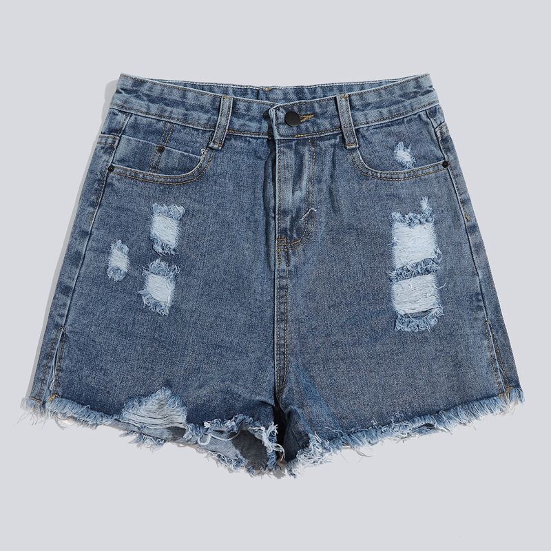 

Ripped Distressed Denim Shorts, Medium wash