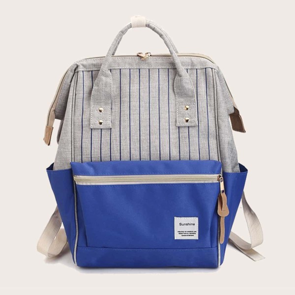 

Letter Patch Two Tone School Bag, Blue