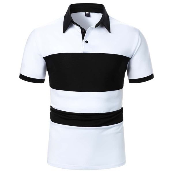 

Men Contrast Panel Polo Shirt, Black and white
