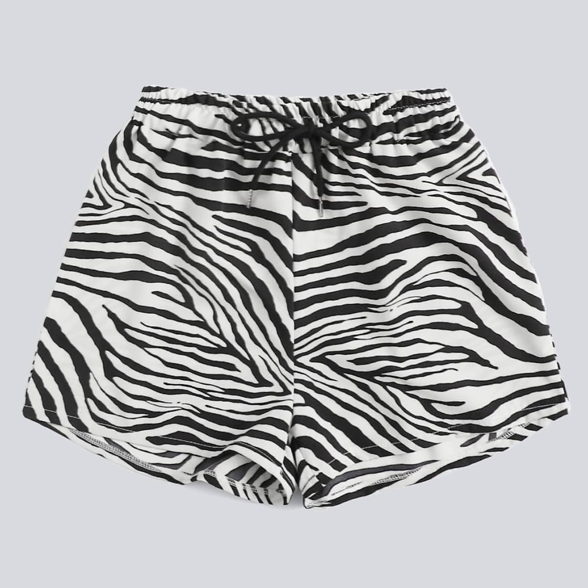 

Zebra Print Tie Front Shorts, Black and white