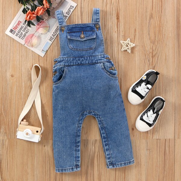 

Toddler Boys Solid Flap Pocket Denim Overall, Medium wash