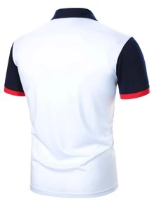 Manfinity Homme Áo thun có cổ Nam Tương phản ràng buộc Sọc Giải trí - trắng - Xem 2