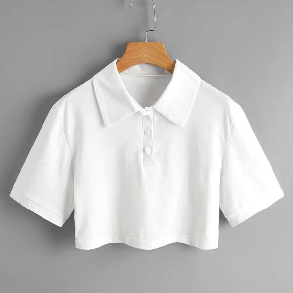 

Plus Polo Neck Crop Tee, White