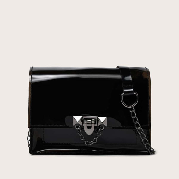 

Clear Chain Decor Crossbody Bag, Black