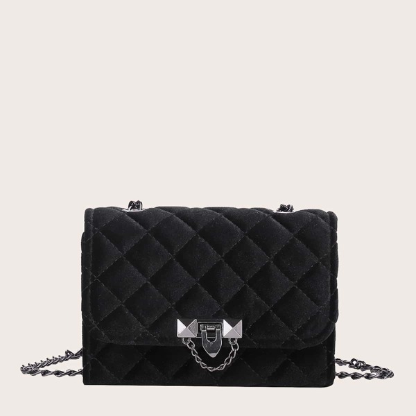 

Quilted Flap Chain Shoulder Bag, Black