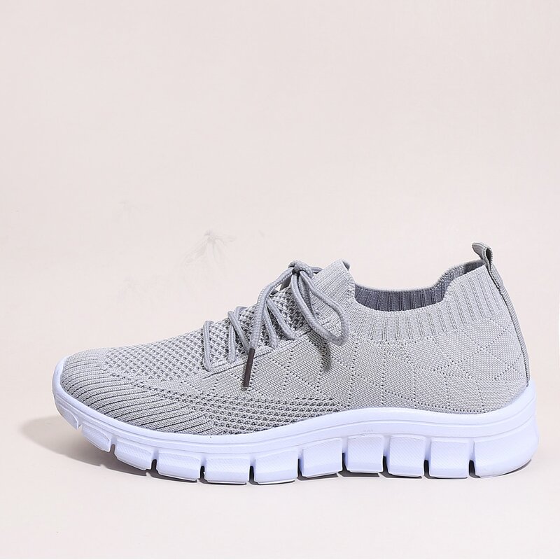 

Minimalist Lace Up Decor Knit Sneakers, Grey