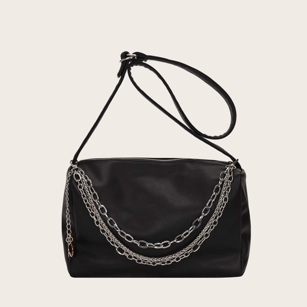 

Chain Decor Hobo Bag, Black