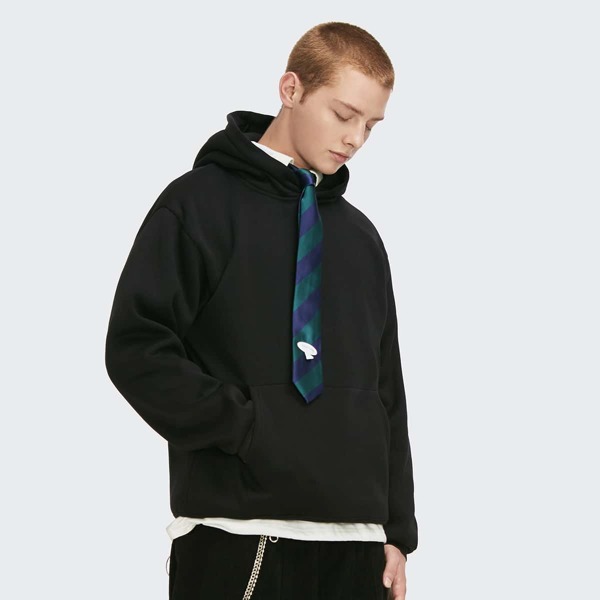 

Men Kangaroo Pocket Drop Shoulder Thermal Hoodie, Black