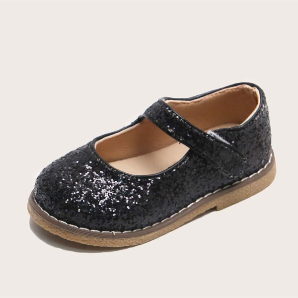 

Toddler Girls Glitter Velcro Strap Flats, Black