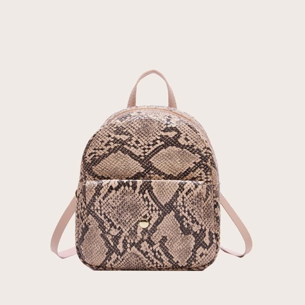 

Snakeskin Print Pocket Front Backpack, Pink