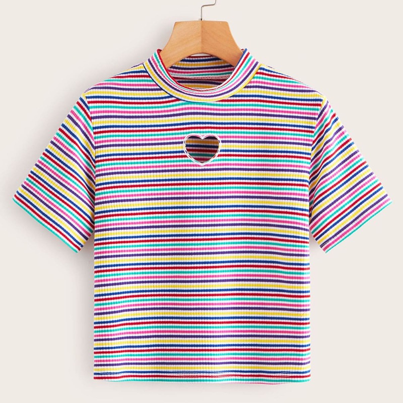 

Striped Heart Cut Out Tee, Multicolor
