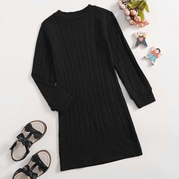 

Toddler Girls Solid Ribbed Tee Dress, Black