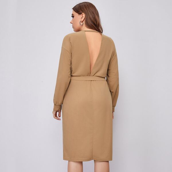 

Plus Peekaboo Back Sweatshirt With Skirt, Khaki