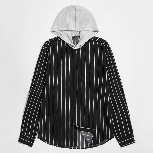 

Men Single Breasted Stripe Shirt, Black
