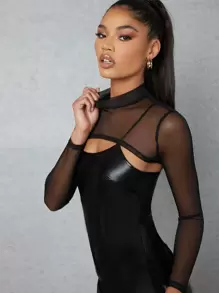 SHEIN BAE 小高領超短版網紗上衣