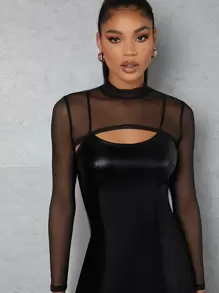 SHEIN BAE 小高領超短版網紗上衣