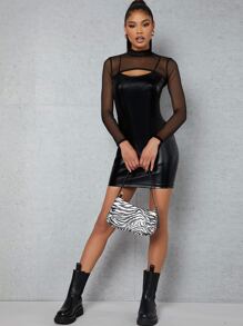 SHEIN BAE 小高領超短版網紗上衣