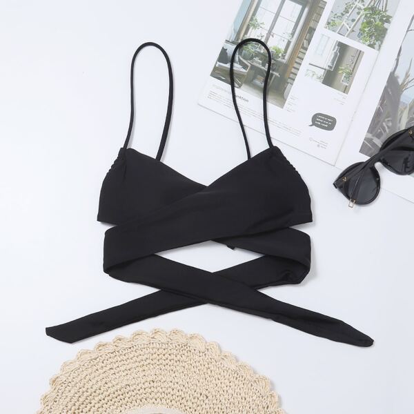 

Cross Wrap Bikini Top, Black