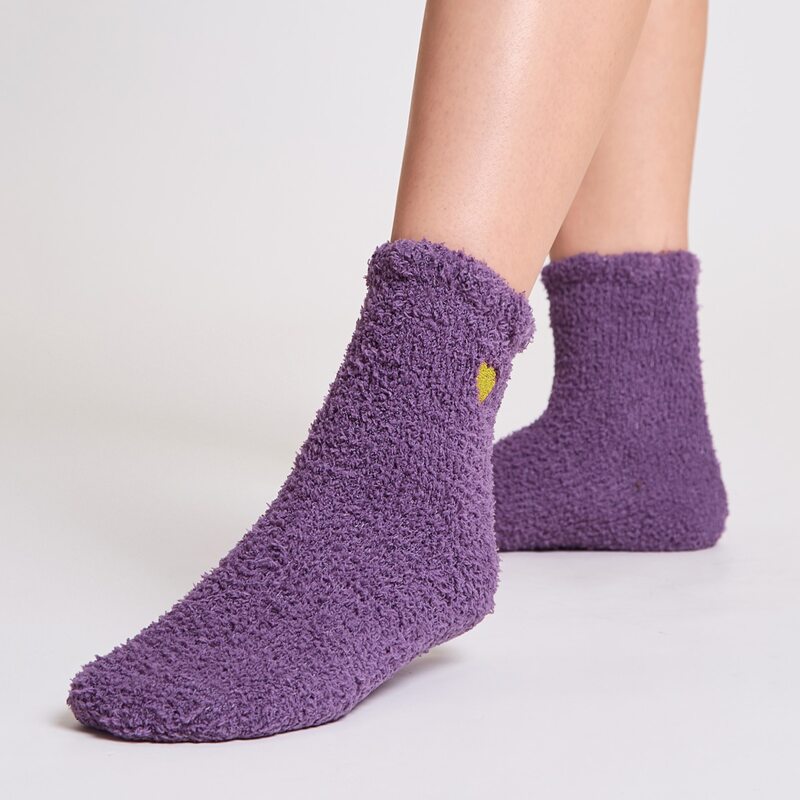 

Heart Embroidery Fuzzy Socks, Purple