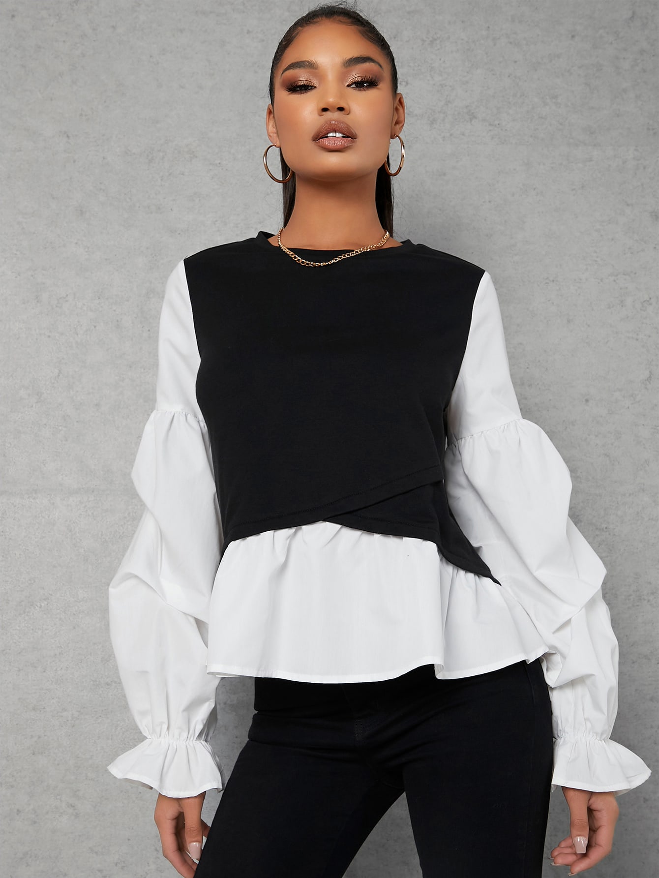 Ruffle Trim Two Tone 2 In 1 Top thumbnail