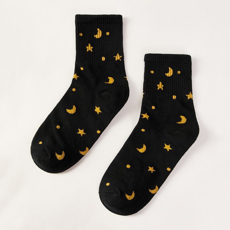 

1pair Galaxy Pattern Crew Socks, Black