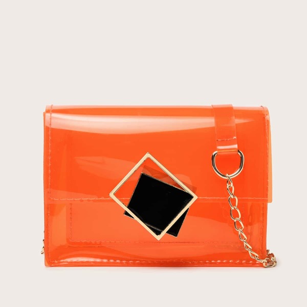 

Geometric Decor Flap Chain Bag, Orange