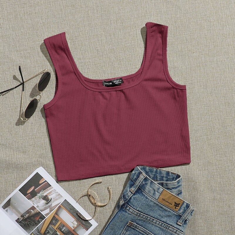 

Rib-knit Scoop Neck Tank Top, Redwood