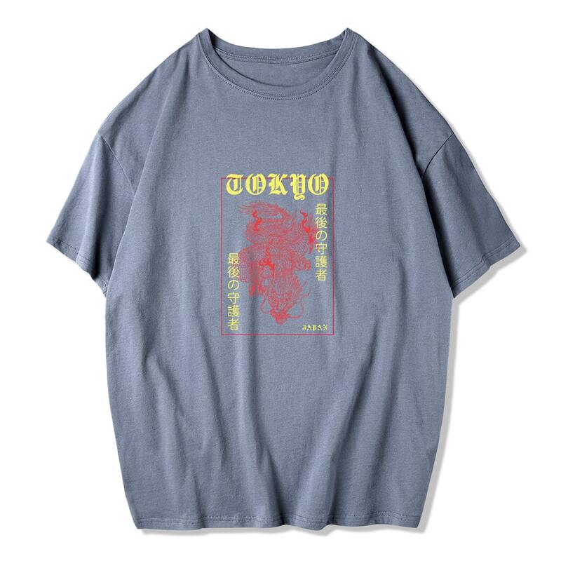 

Guys Chinese Dragon Print Tee, Dusty blue